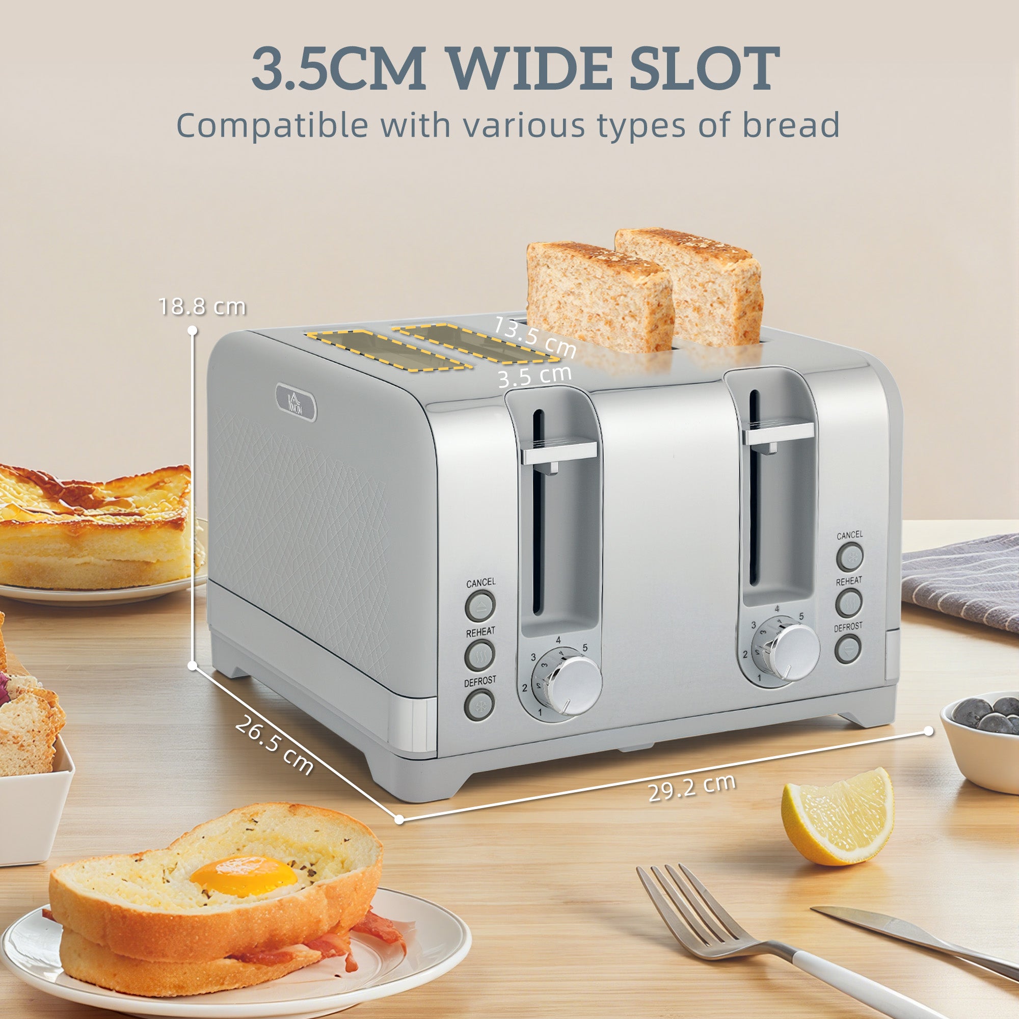 HOMCOM Sleek Textured Kettle and Four-Slice Toaster Set - Grey 