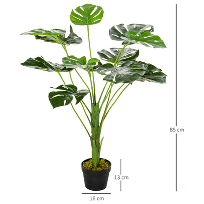 HOMCOM Decorative Artificial Monstera Plants in Pot Fake Plants for Home Indoor Outdoor Decor, 85cm 