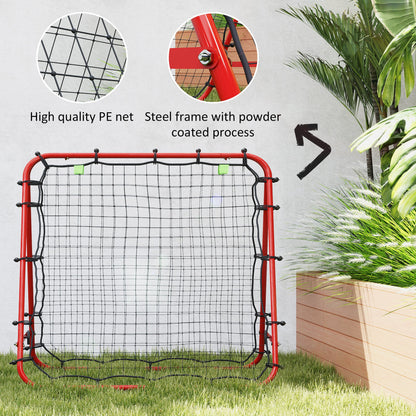 HOMCOM Double Sided Football Rebounder Net, Football Rebound Goal with Five Adjustable Angles, Red 