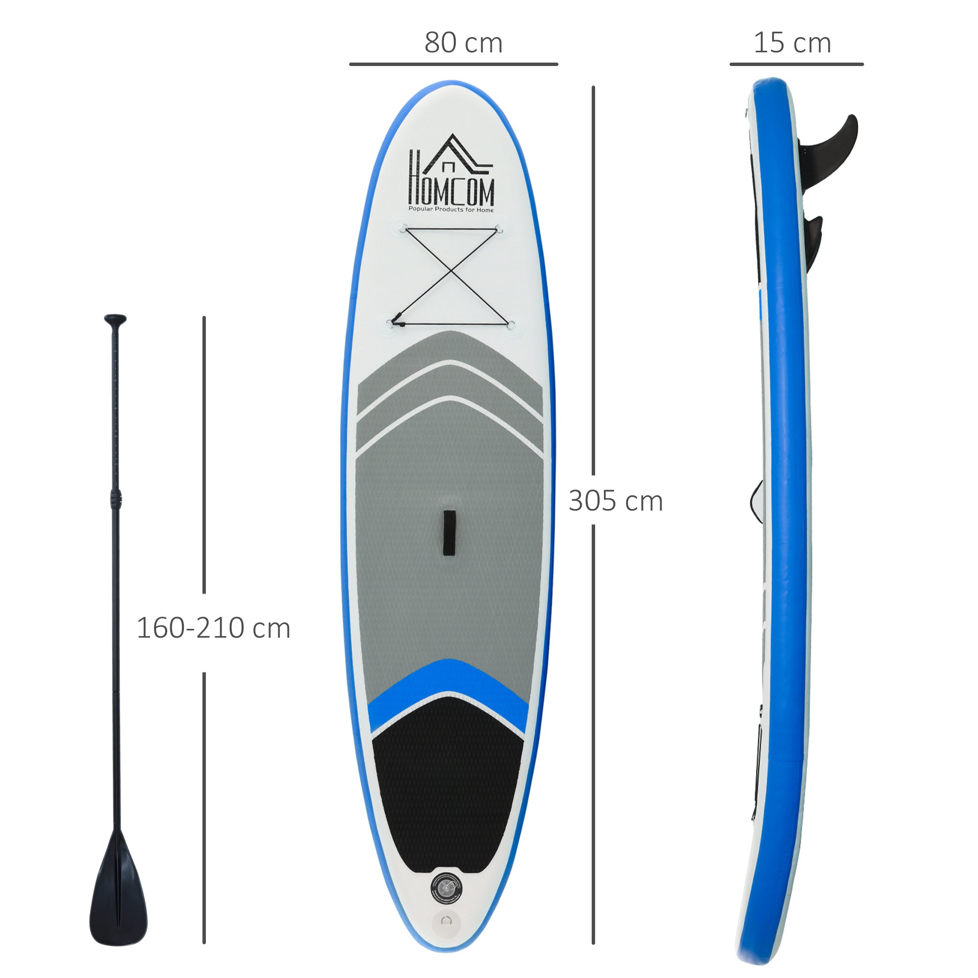 HOMCOM Stand Up Paddle Board SUP Accessory Carry Bag Adj Paddle Pump Leash Inflatable Paddle Board 