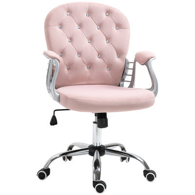 Vinsetto Office Chair, Swivel Desk Chair, Velvet Vanity Chair with Adjustable Height and Rolling Wheels for Home Work Study, Pink 