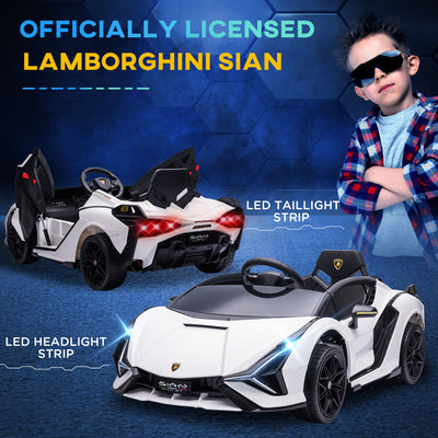 HOMCOM Lamborghini Sian Licensed 12V Kids Electric Ride On Car 2 Motors Toy Car with Remote Control Music Lights MP3 for 3-5 Years White 