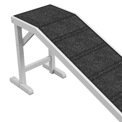 PawHut Pet Ramp for Dogs with Non-Slip Carpet and Top Platform - White & Grey 