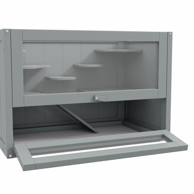 PawHut Wooden Hamster Cage Mouse Mice Rodent Small Animals Hutch Exercise Play House 60 x 35 x 42cm, Grey 