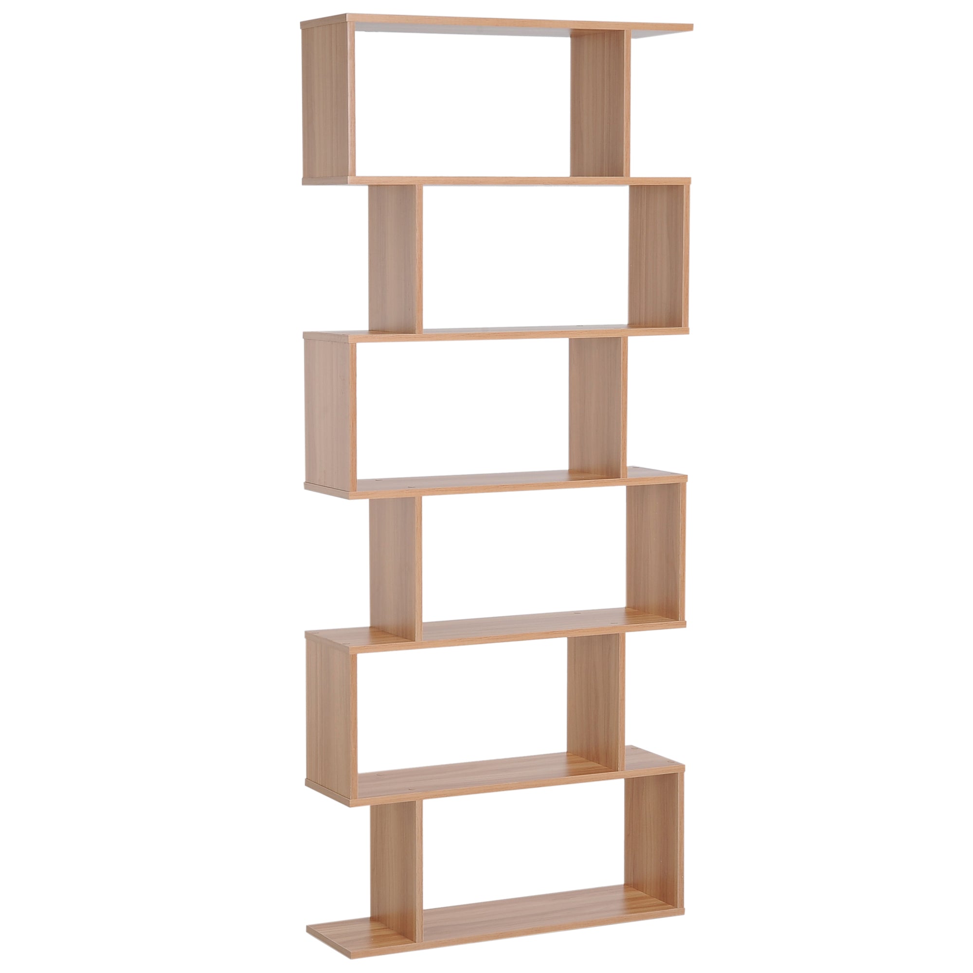HOMCOM Bookcase, 6 Tier Shelf S Shaped Bookshelf, Storage Unit, Display Shelf for Living Room, Bedroom, Home Office, Plant, Maple 