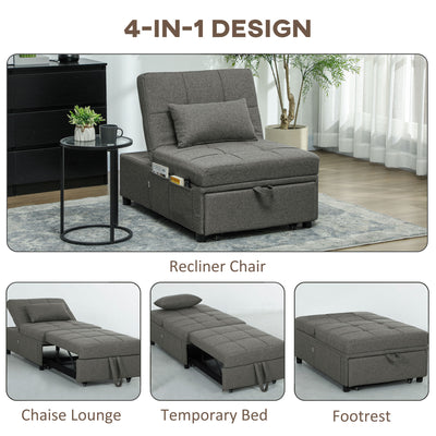 HOMCOM Four-In-One Single Sleeper Chair - Dark Grey 