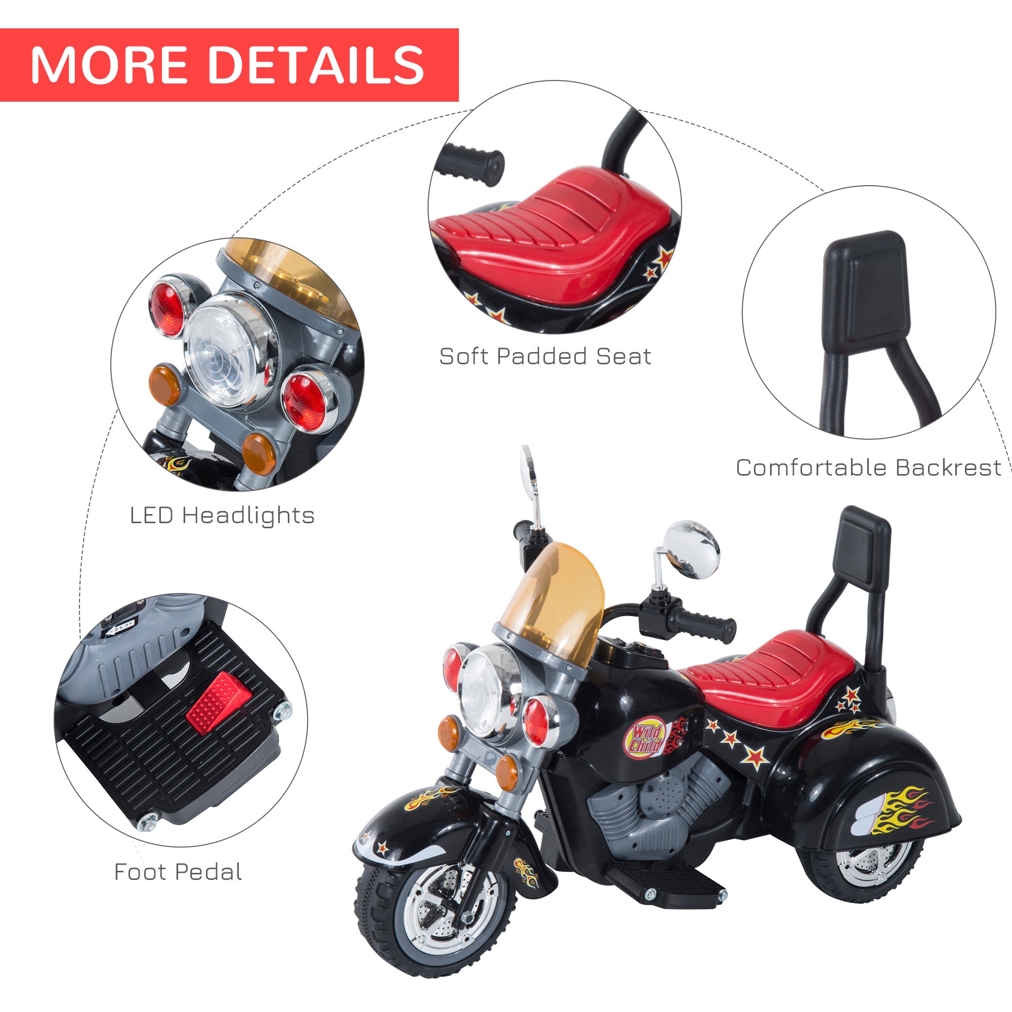 HOMCOM Kids Ride On Toy Car Motorbike Electric Scooter 6V Battery Operated Toy Trike-Black 