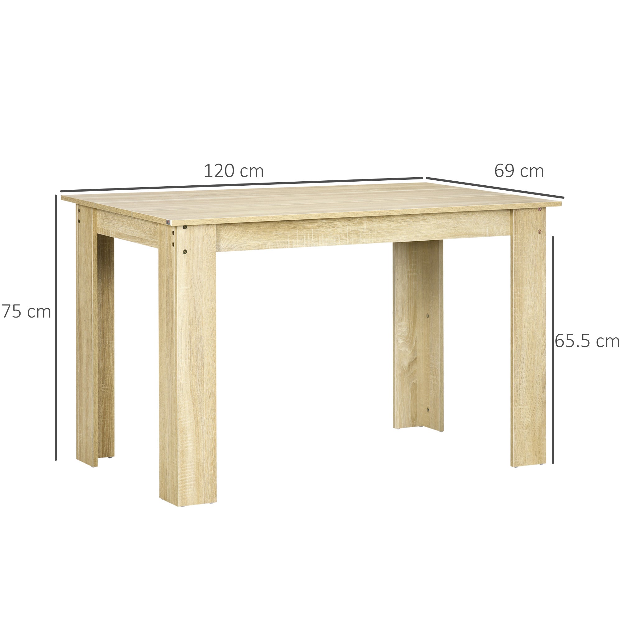 HOMCOM Dining Table for 4-6 People, Kitchen Table with Wood Effect for Dining Room, Oak 