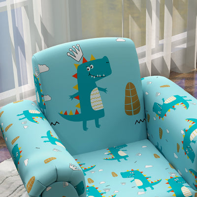 AIYAPLAY 2 Piece Kids Sofa Set with Dinosaur Design, Wooden Frame, for 1.5-3 Years Old, Blue 