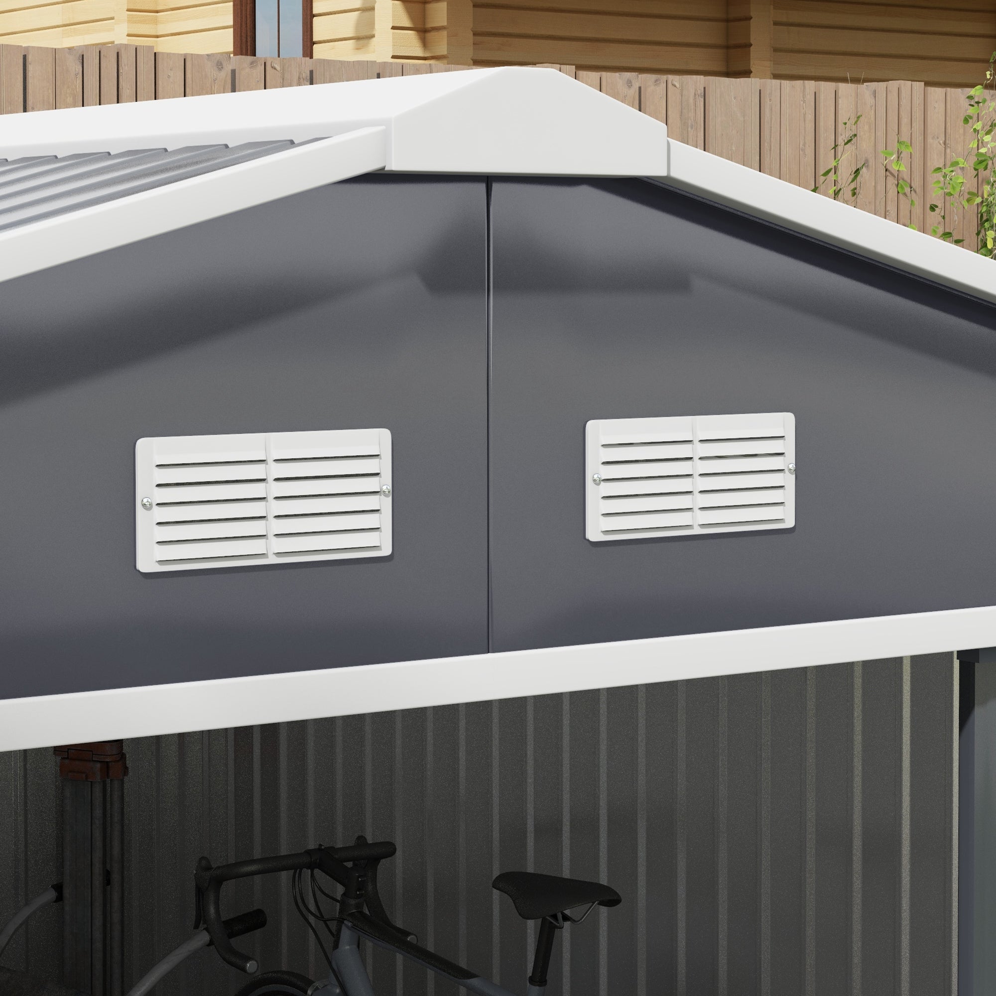 Outsunny 13 x 11ft Metal Garden Shed, Outdoor Storage Tool House with Ventilation Slots, Foundation Kit and Lockable Double Doors, Grey 