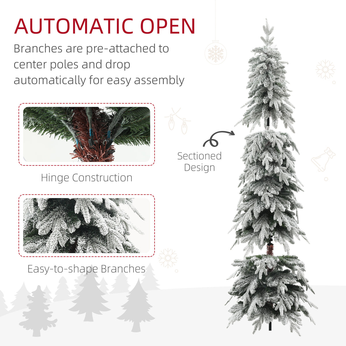 HOMCOM 7ft Snow-Covered Unlit Artificial Christmas Tree 
