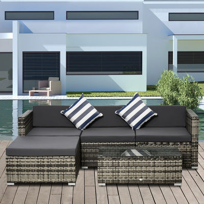 Outsunny 4-Seater Rattan Sofa Set Wicker Sectional Furniture Cushion Grey Garden 