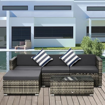Outsunny 4-Seater Rattan Sofa Set Wicker Sectional Furniture Cushion Grey Garden 