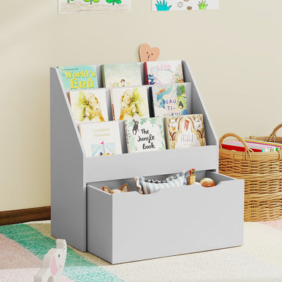 AIYAPLAY Bookcase for Kids with Shelves, Drawer, Bookcase for Bedroom, Playroom, Grey 
