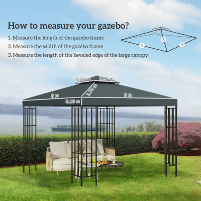 Outsunny Gazebo Roof Replacement, for 3 x 3(m) Frames - Grey 
