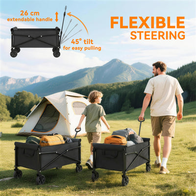 Outsunny 81L Festival Trolley on Wheels, Compact Garden Folding Trolley Cart with Adjustable Handle 80L Black 