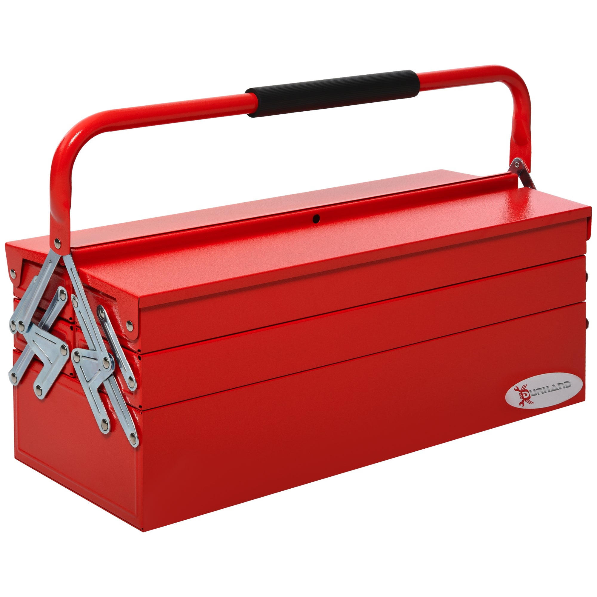 DURHAND Metal Tool Box 3 Tier 5 Tray Professional Portable Storage Cabinet Workshop Cantilever Toolbox with Carry Handle, 56cmx20cmx34cm, Red 