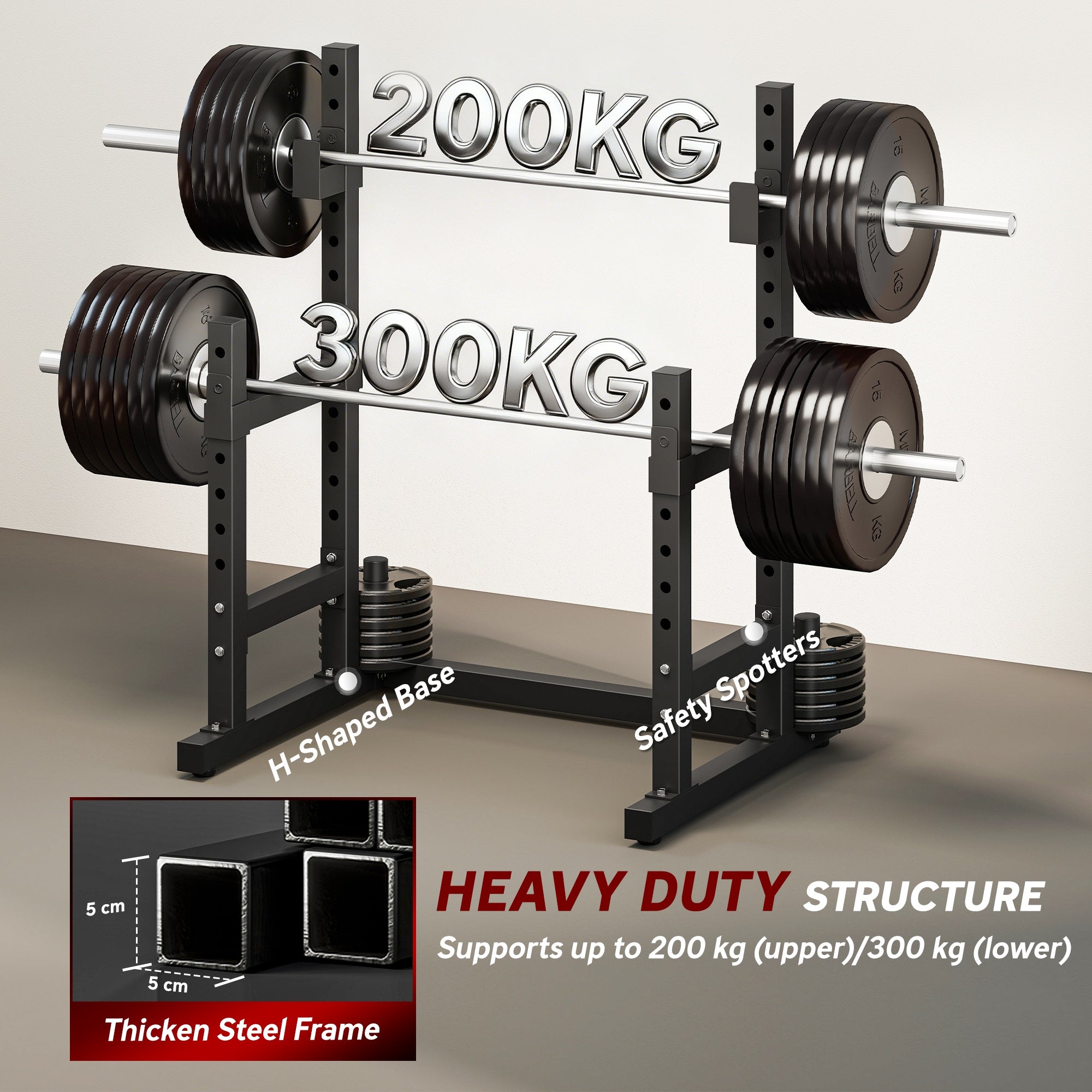 SPORTNOW Adjustable Squat Rack with Plate Holders, 300 kg Load 