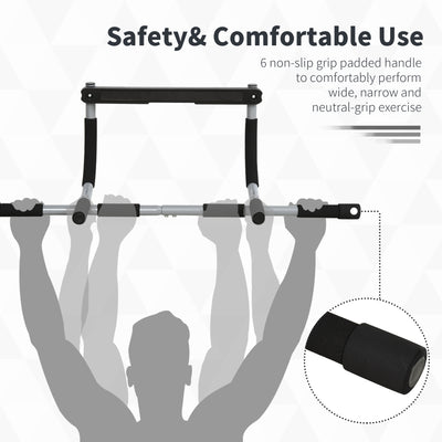 HOMCOM Pull-Up Bar for Doorway, Home Fitness Door Horizontal Push up Bar for Indoor Gym Upper Body Workout, Grey 