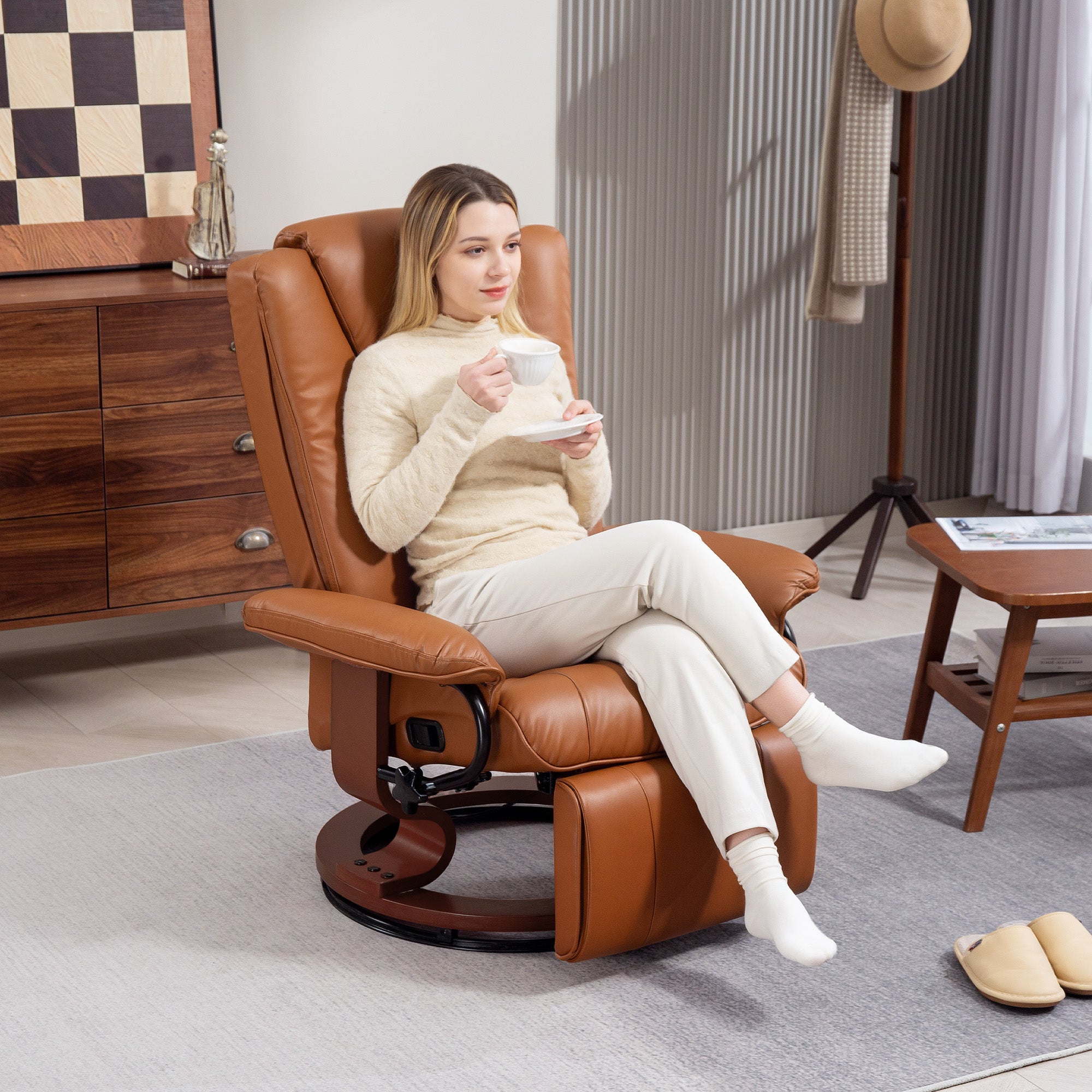 HOMCOM Faux Leather Recliner Chair - Brown 