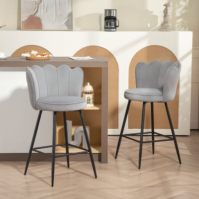 HOMCOM Set of Two Velvet-Feel Lotus Bar Stools - Grey 