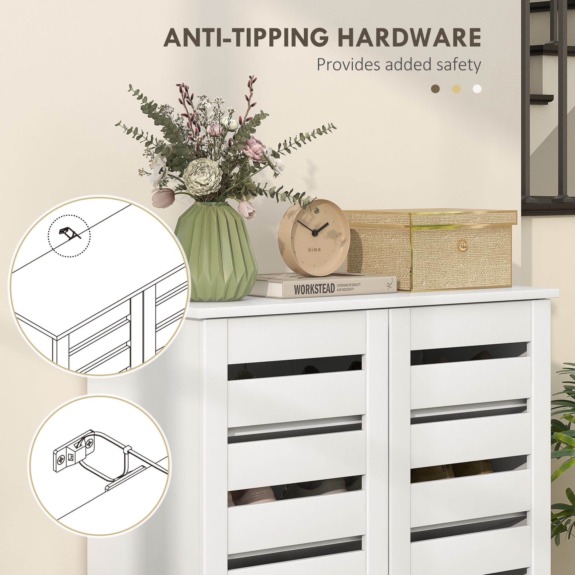 HOMCOM Narrow Shoe Cabinet for Entryway, 5-Tier Slim Shoe Storage Cabinet with 2 Slatted Doors and Adjustable Shelves 