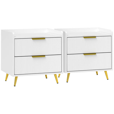 HOMCOM Elegant Two-Drawer Bedside Table Set of 2 - White 