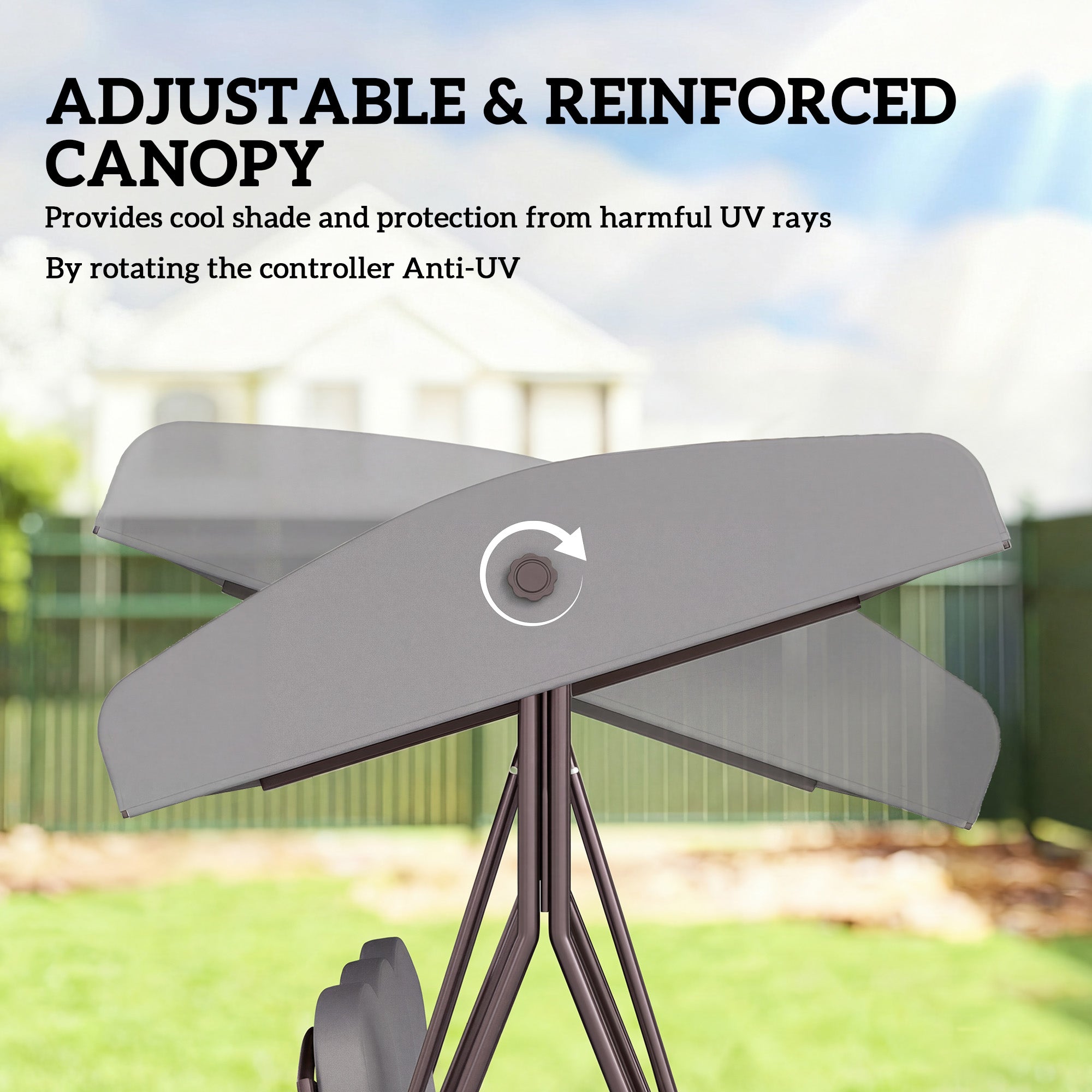 Outsunny 3 Seater Canopy Swing Chair, Outdoor Garden Swing Seat with Adjustable Canopy, Cushions and Cup Trays, Steel Frame, Light Grey 
