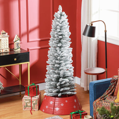 HOMCOM 5ft Artificial Snowy Pencil Christmas Tree - White 