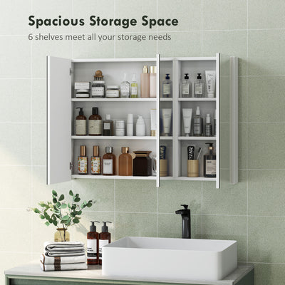 HOMCOM Three-Mirror Bathroom Storage Cabinet - White 