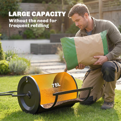 Outsunny Compost Spreader, 20" Peat Moss Spreader with Detachable U-Shaped Handle and Metal Mesh Basket 