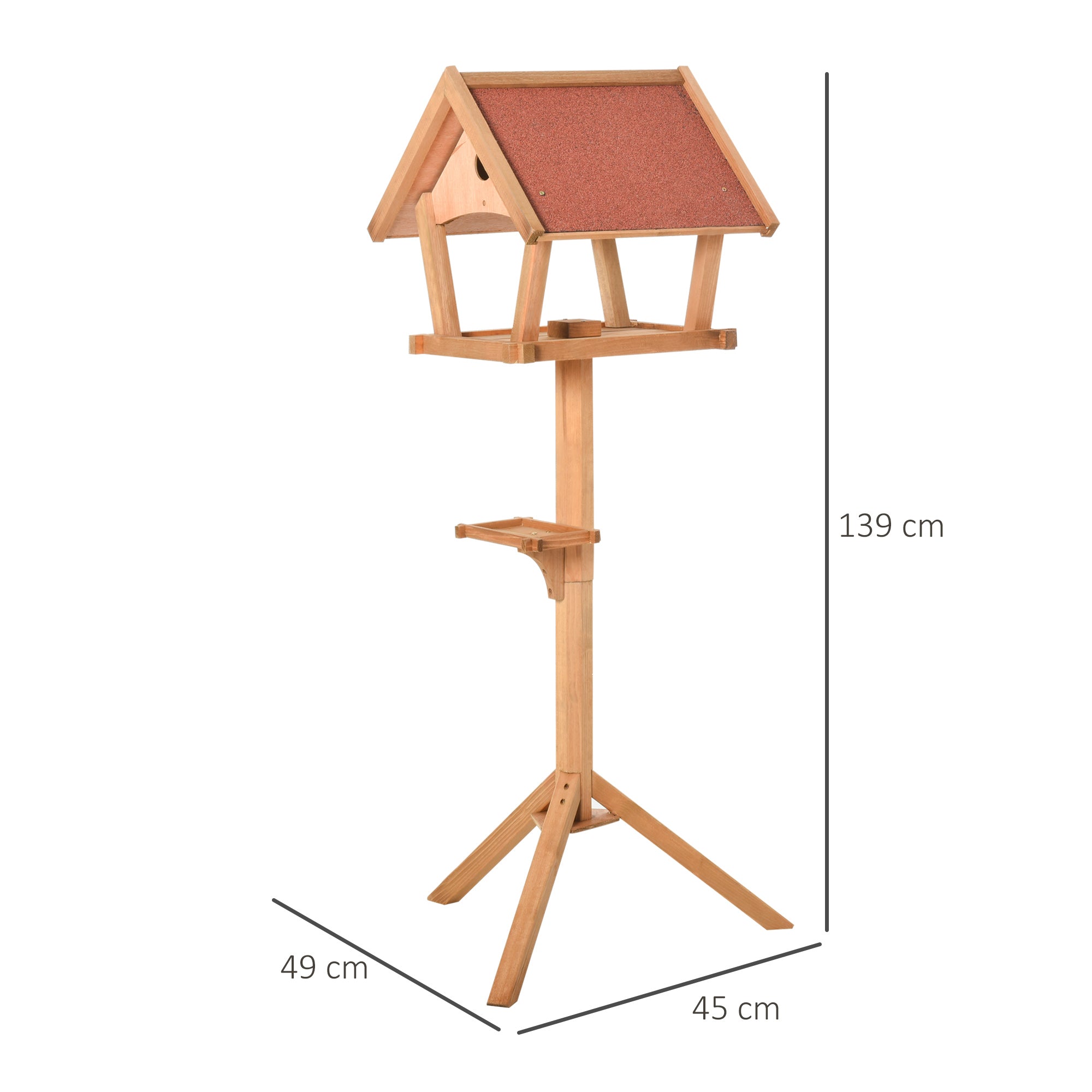 PawHut Wooden Bird Table Freestanding Feeding  Station for Garden Outside ,139H cm, Natural 