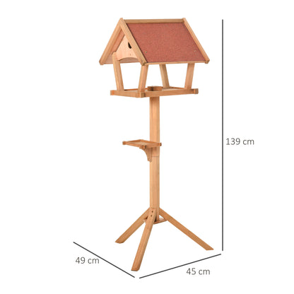 PawHut Wooden Bird Table Freestanding Feeding  Station for Garden Outside ,139H cm, Natural 