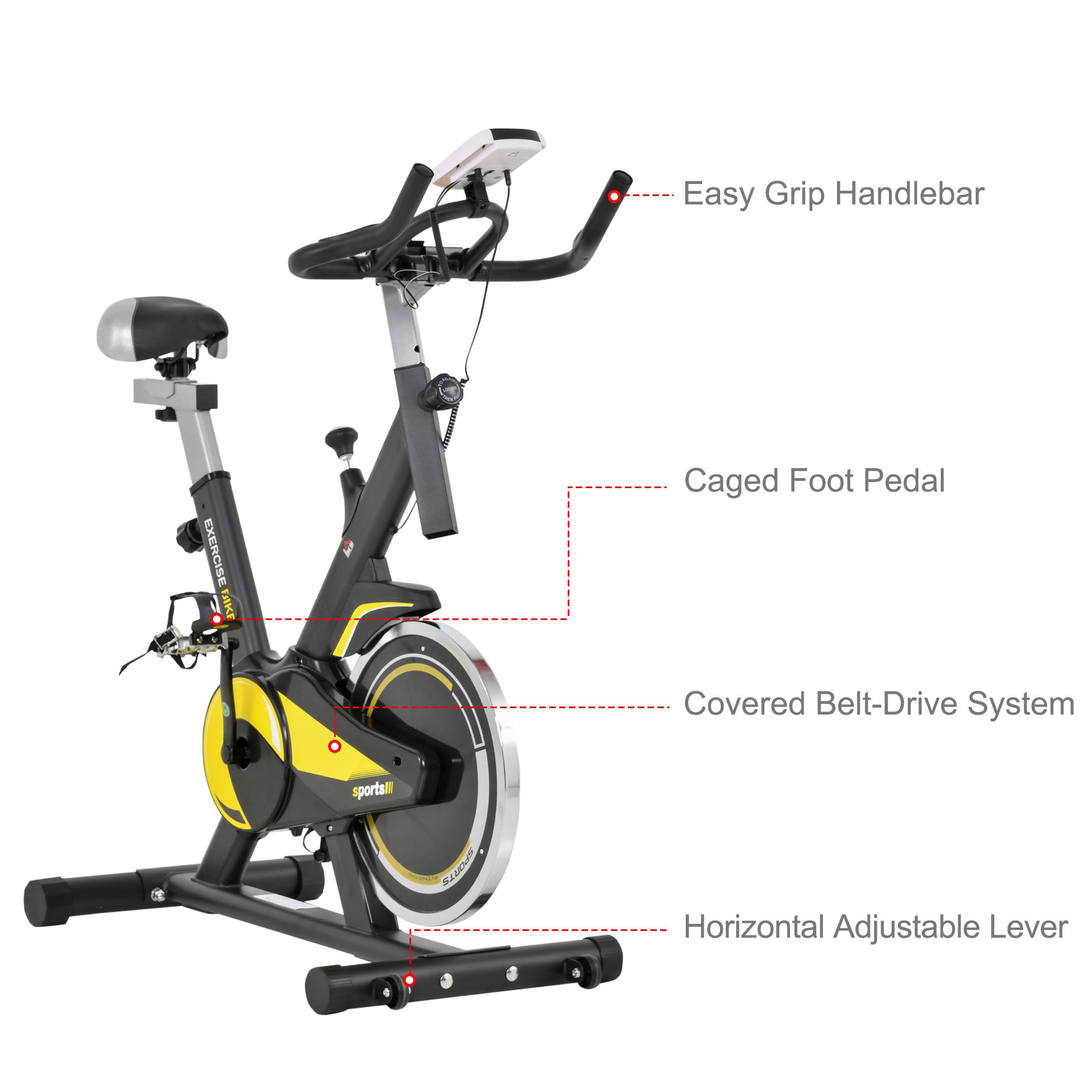 HOMCOM Upright Exercise Bike Indoor Training Cycling Machine Stationary Workout Bicycle with 10KG Flywheel and Adjustable Resistance Seat Handlebar LCD Display for Home Gym 