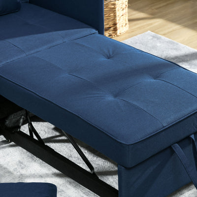 HOMCOM Convertible Single Sofa Bed with Thick Padded Seat, 3-in-1 Multi-Functional Sleeper Chair Bed with Magazine Pocket, for Living Room, Blue 