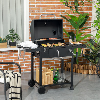 Outsunny Adjustable Charcoal Pan BBQ, with Thermometer and Warming Rack 