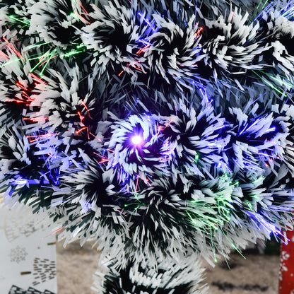 HOMCOM 3ft Artificial Prelit Christmas Tree, Snow Xmas Tree with Colourful LED Lighting Fiber Optics, Green White 