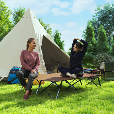 Outsunny Double Camping Cot Bed, with Bag - Khaki 