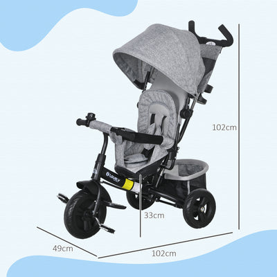 HOMCOM 6 in 1 Kids Trike with Parent Handle, Canopy, 5-point Safety Belt, Storage, Footrest, Brake, for 1-5 Years, Grey 