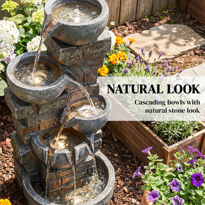 Outsunny Outdoor Water Fountain with LED Lights, 80cm Tall 5 Tiers Cascading Water Feature for Garden Patio Home Decor, Mixed 