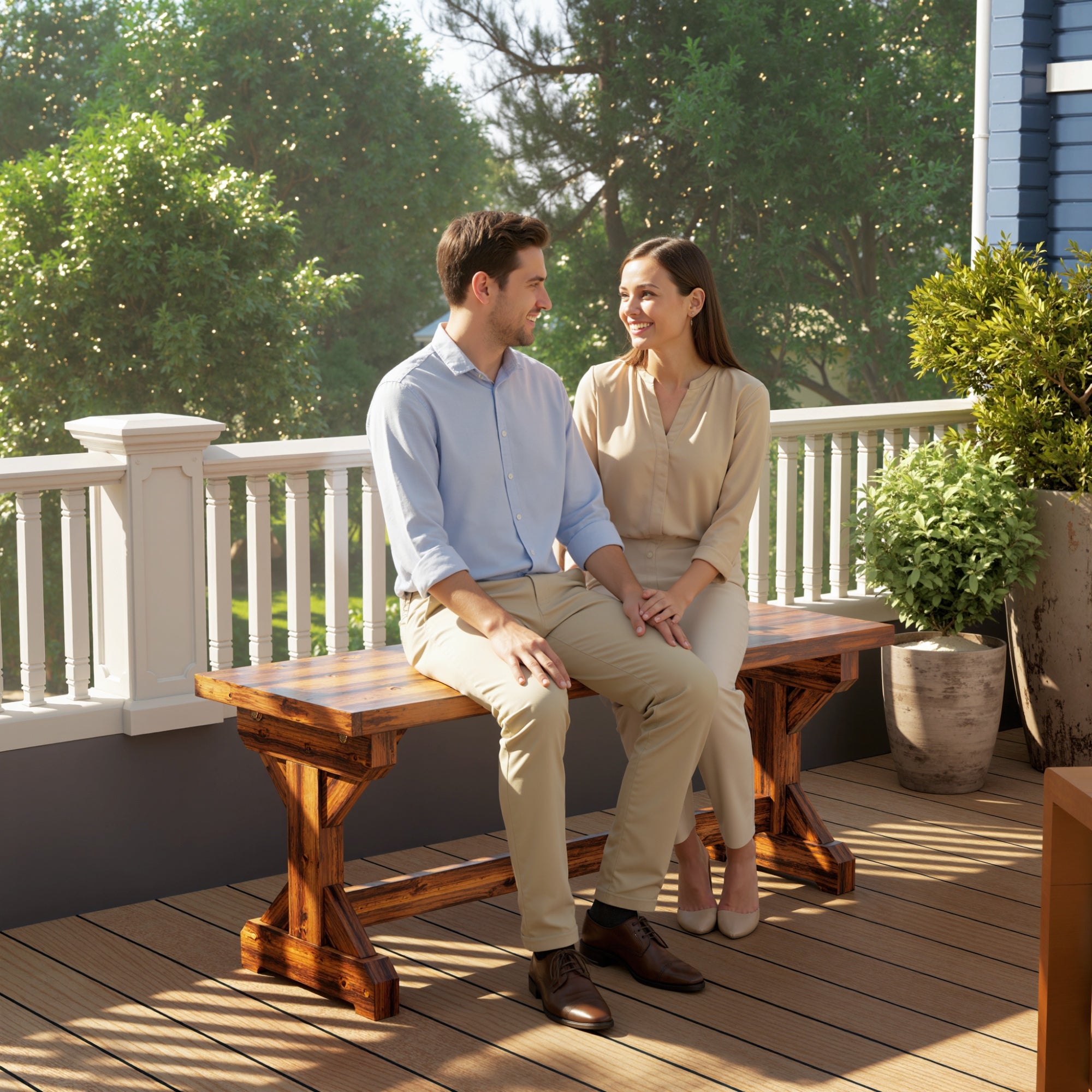 Outsunny Rustic Wooden Garden Bench, Backless Outdoor Bench Patio Loveseat with X-Shape Base for Porch, Park, Carbonised Finish 