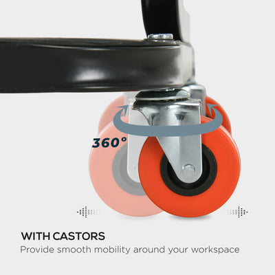 HOMCOM Workshop Stool, Rolling Mechanic Stool with 360 Degree Swivel, Padded Seat, Tool Tray, for Garage, Workshop, Auto Repair, Red 
