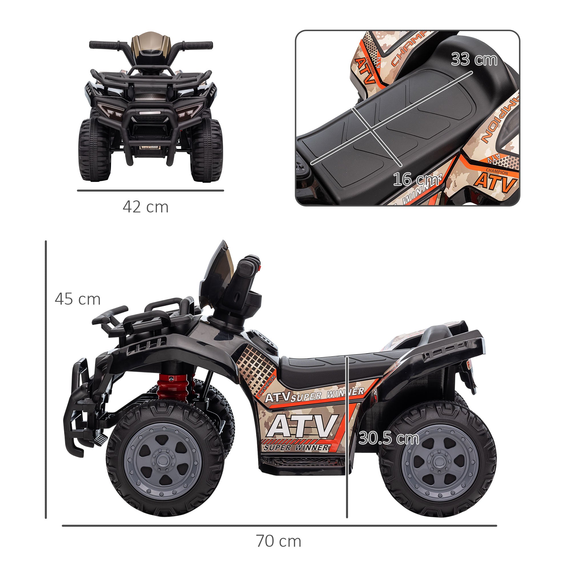 HOMCOM Kids Ride-on Four Wheeler ATV Car with Real Working Headlights for 18-36M 