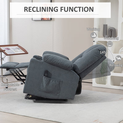 HOMCOM Oversized Riser and Recliner Chairs for the Elderly, Fabric Upholstered Lift Chair for Living Room with Remote Control, Side Pockets, Cup Holder, Grey 