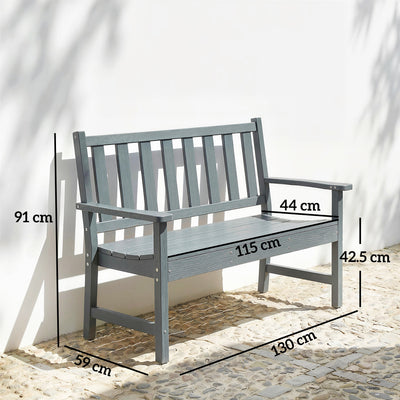 Outsunny 2 Seater Plastic Garden Bench, Outdoor Patio Bench with Armrest and Backrest, Weatherproof Outdoor Furniture for Balcony 