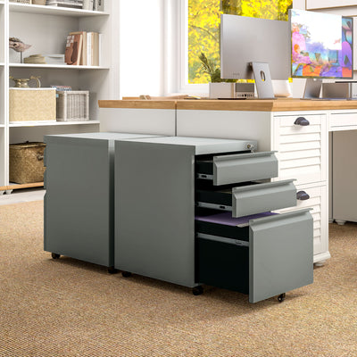 Vinsetto 3 Drawer Filling Cabinet, Mobile Metal File Cabinet with Anti-tilt Design for Letter, A4, Legal Size, Grey 