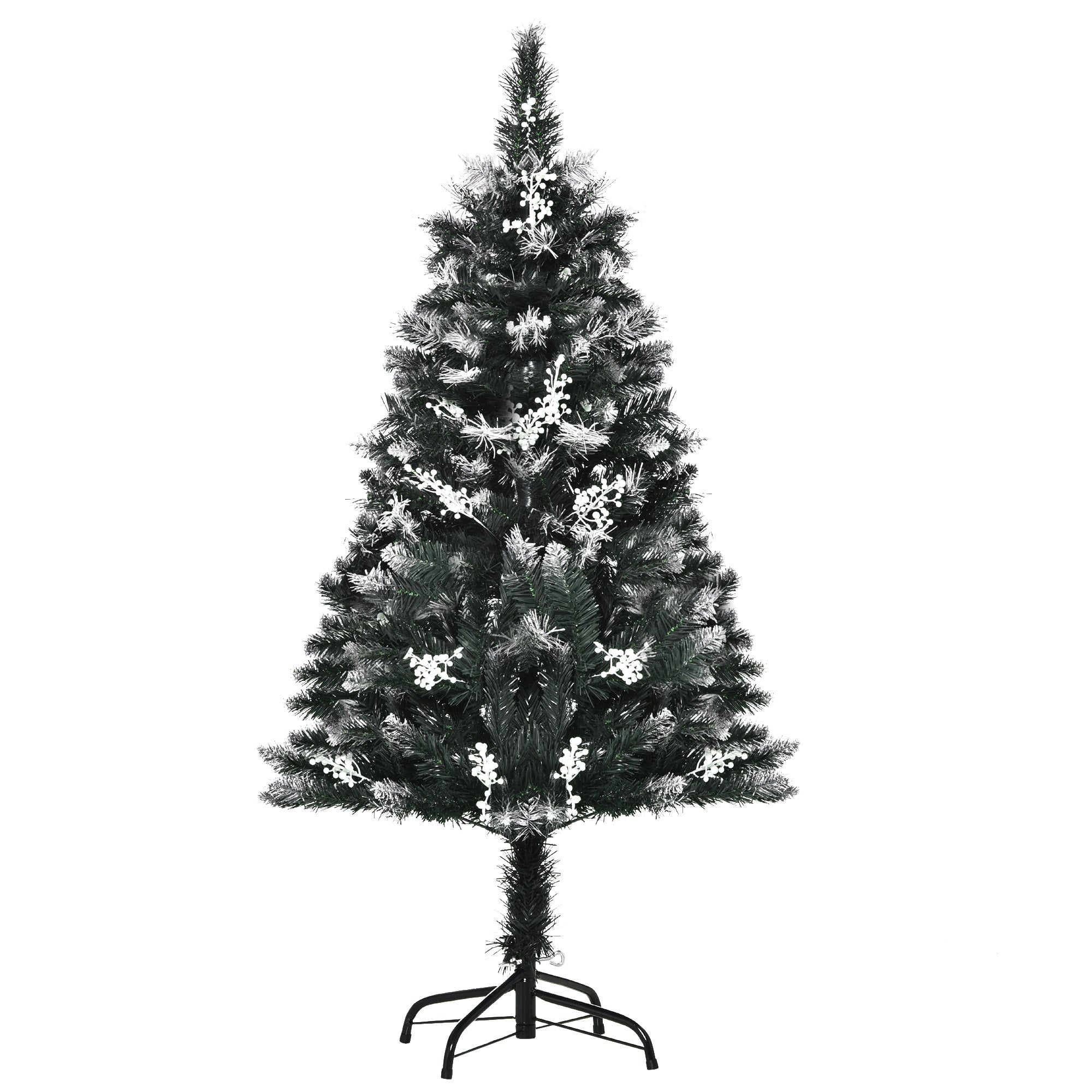 HOMCOM 4FT Artificial Snow-Dipped Christmas Tree Xmas | Home Home Indoor Decoration | Removable Stand w/ White Berries Star Topper Branch Green 