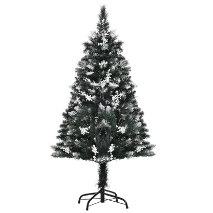 HOMCOM 4FT Artificial Snow-Dipped Christmas Tree Xmas | Home Home Indoor Decoration | Removable Stand w/ White Berries Star Topper Branch Green 