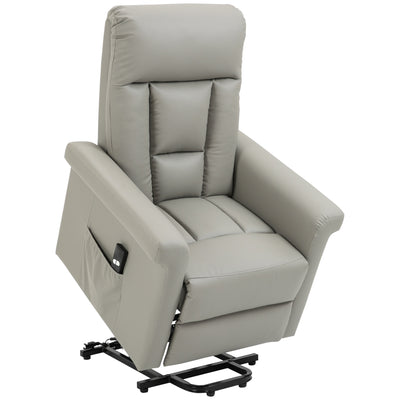HOMCOM Power Lift Chair, PU Leather Recliner Sofa Chair for Elderly with Remote Control, Side Pocket, Grey 