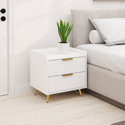 HOMCOM Elegant Two-Drawer Bedside Table - White 